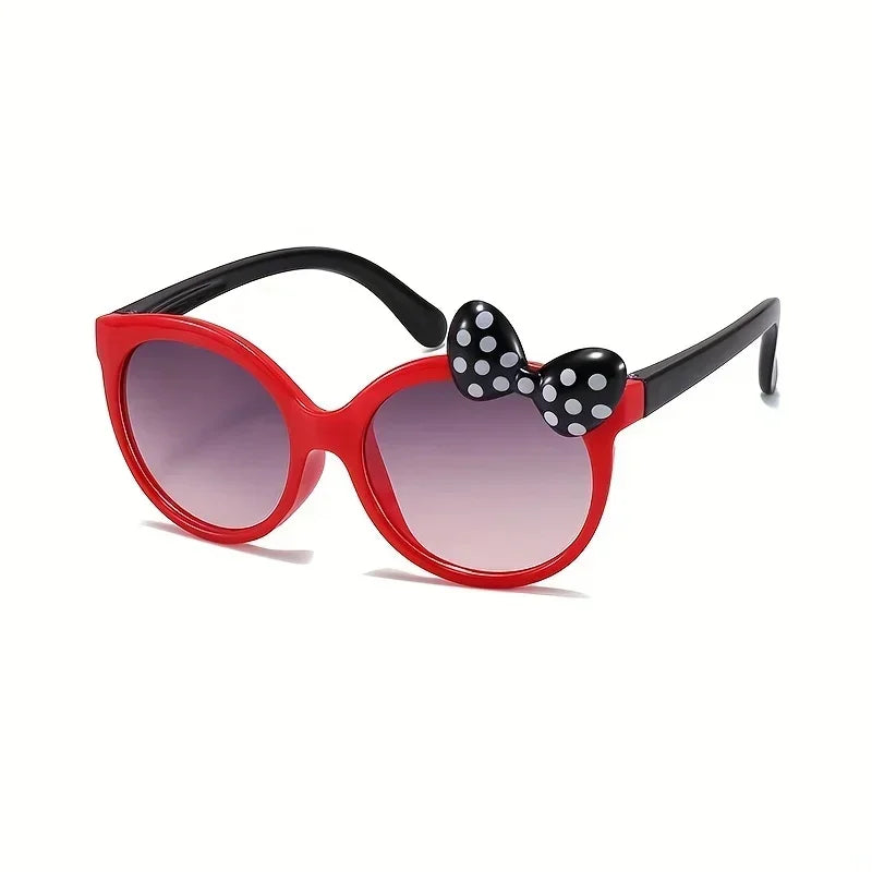 Cute Bow Decorated Sunglasses Round Frame UV400 Kids Eyewear Shades Sun Protection Princess Sunglasses for Party Travel Vocation Good Vibrations