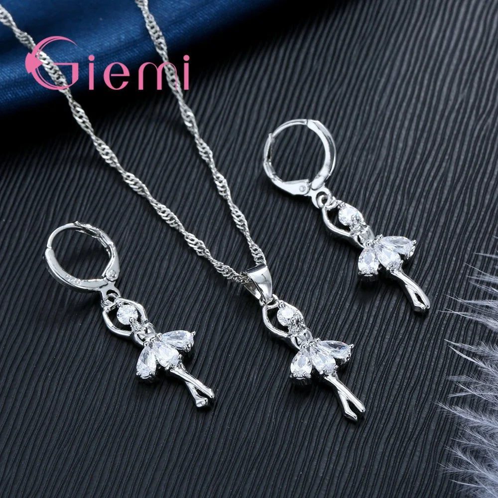 Beautful Elegant Women Jewelry Sets Pure 925 Sterling Silver Accessories For Women Romantic Gifts Pendant Necklace Hoop Earring Good Vibrations