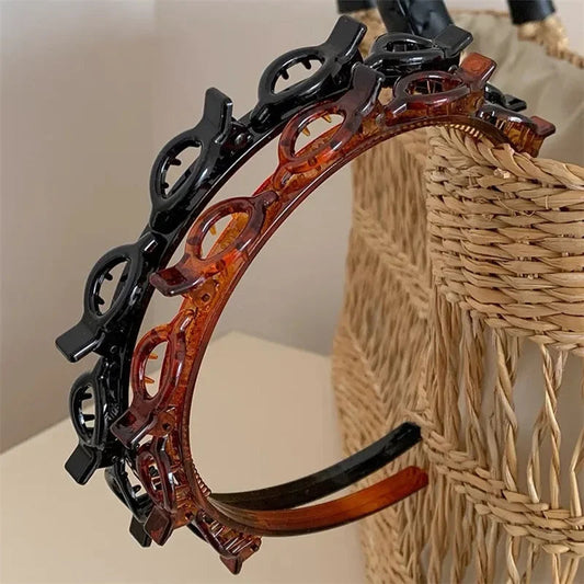Fashion Women Girls Non-Slip Hair Bands With Clips Double Layer Headbands Hairstyle Bezel Hair Hoop Hair Accessories Headwear Good Vibrations