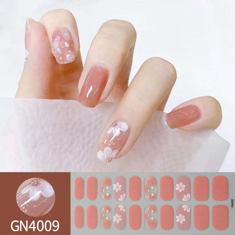 20Tips Semi-Cured Gel Nail Sticker Pure Color Uv/Led Lamp Gel Nail Polish Wraps Long-Lasting Full Cover Gel Sticker Nail Decor Good Vibrations