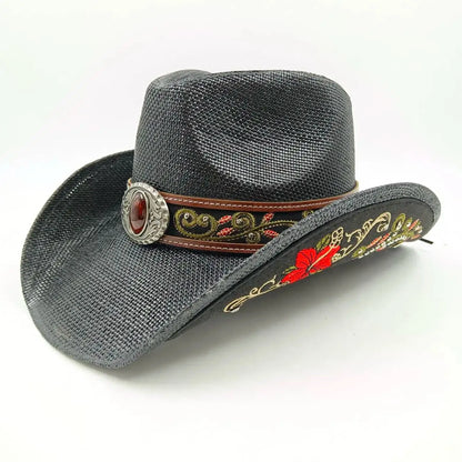 hats straw cowgirl western hat  mexican hat  retro curling hat western cowboy hat outdoor riding hat travel sports hat Good Vibrations