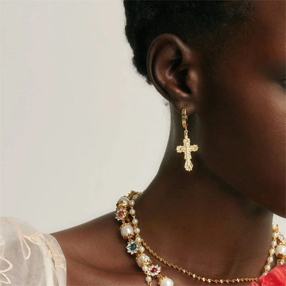 Cross necklace set, women's shell pearl, personalized minimalist necklace, punk style cross, gold-plated color preservation Good Vibrations