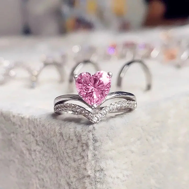Pink Cubic Zirconia Ring Suitable for Women's Engagement Wedding Luxury Accessories Sparkling Silver Fashion Jewelry Good Vibrations