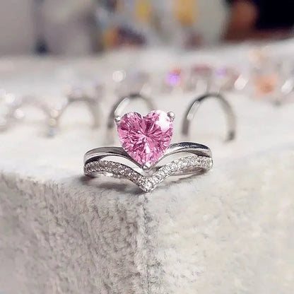 Pink Cubic Zirconia Ring Suitable for Women's Engagement Wedding Luxury Accessories Sparkling Silver Fashion Jewelry Good Vibrations