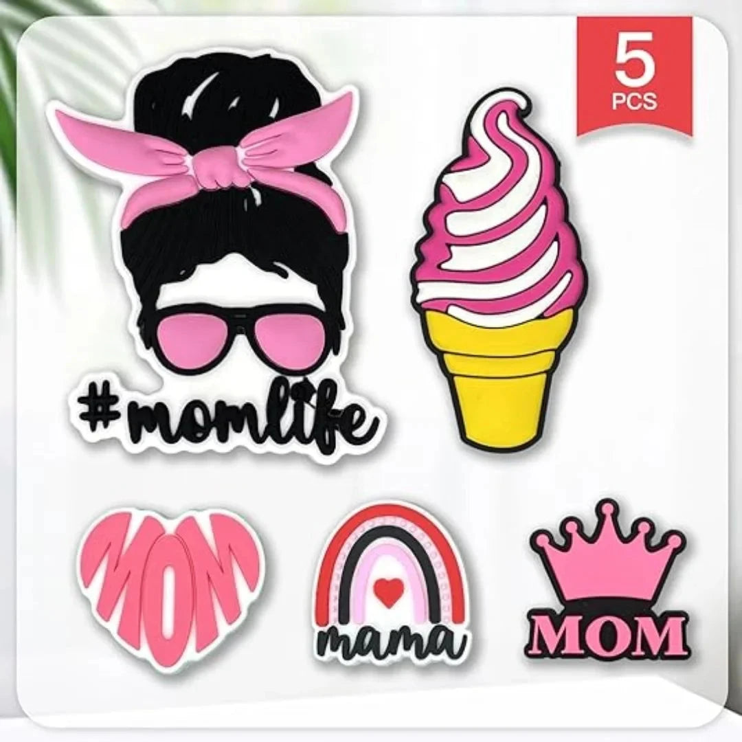 5 Pcs Mom Life Dog Summer Charms for Bogg Bag, PVC Rubber Totes Inserts Charms Accessories for Handbag Beach Tote Bag Good Vibrations