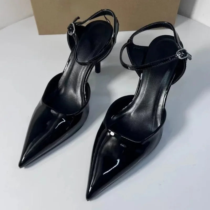 High Heels Women's Shoes for Business Elegant Pointed Toe Patent Leather Daily Office Stilettos Designer Summer Ladies Sandals Good Vibrations