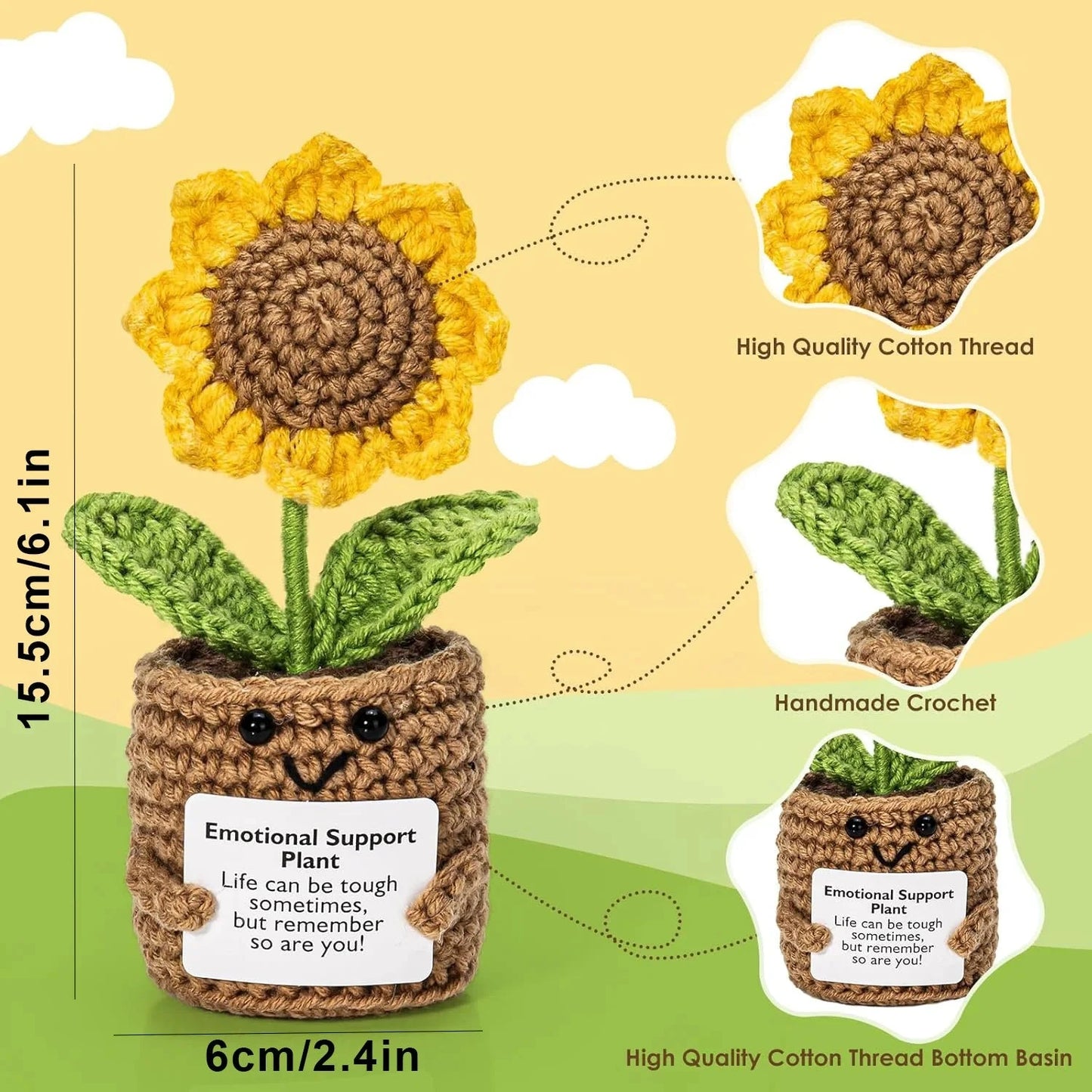 Positive Energy Pocket Hug Crochet Doll, Mini Handmade Knitted Plush Potato Turtle Vegetable Duck Funny Support Gift with Card Good Vibrations