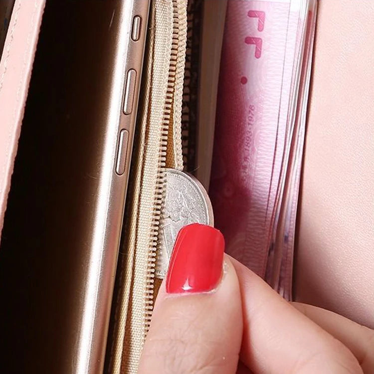 Plaid Long Wallet Women's PU Leather Slim Card Holder Coin Purse Phone Bag Money Organizer Fashion Wallet Good Vibrations