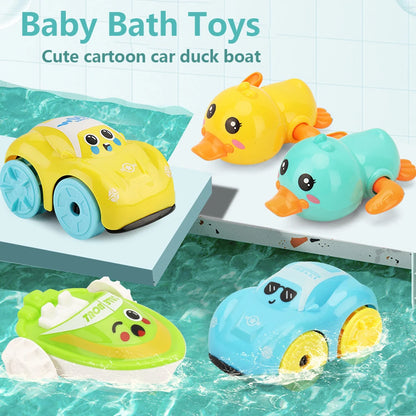 Baby Bath Toys Children Bathing Cute Swimming duck Water Playing Toys Clockwork Car Cartoon Vehicle Baby Bath Toy for Kids Gift Good Vibrations