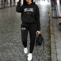Autumn Winter Women's Sets 2pcs Hoodies Pants Suit Sports Outfits 2025 MILANO Letter Print Aesthetic Clothes Ladies Tracksuit Good Vibrations