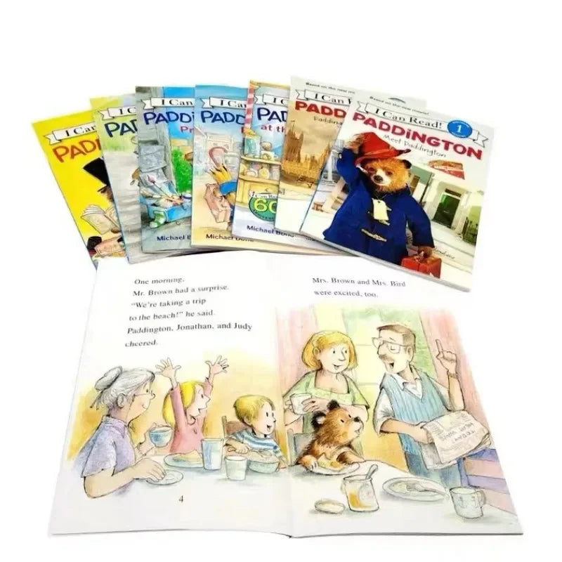 8 Books/set English Picture Book I Can Read Paddington Cartoon Storybook Kids Early Education Children's Learning Book Add Audio Good Vibrations