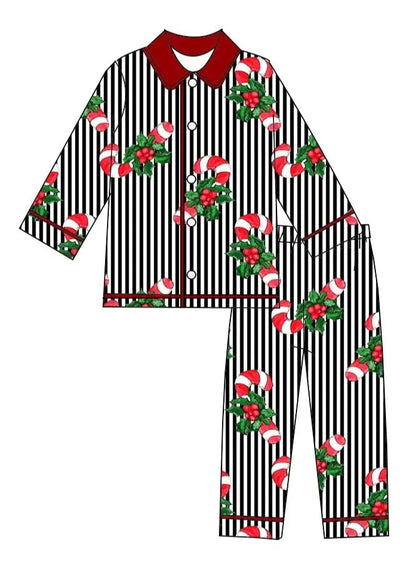 Boutique Children Candy Gifts Cookies Pajamas Sets Kids Christmas Pjamas Button Boys Girls Sleepwear Outfits Good Vibrations