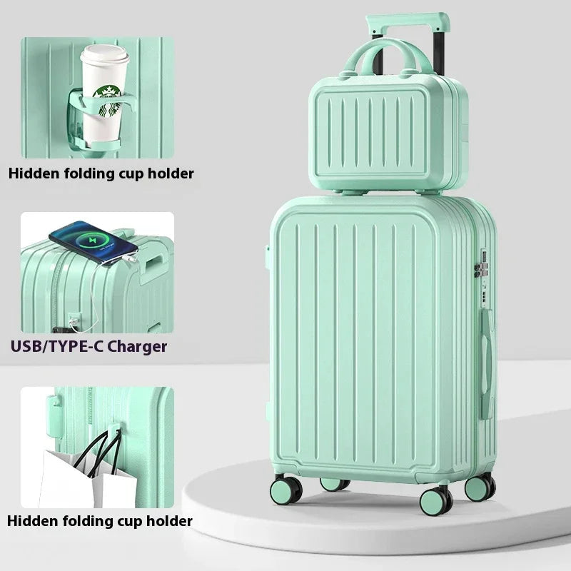 Stylish Lightweight Hardshell Luggage Trolley Case with USB Port, Perfect for Women Travel & Business 20/22/24/26/28 Inch Good Vibrations