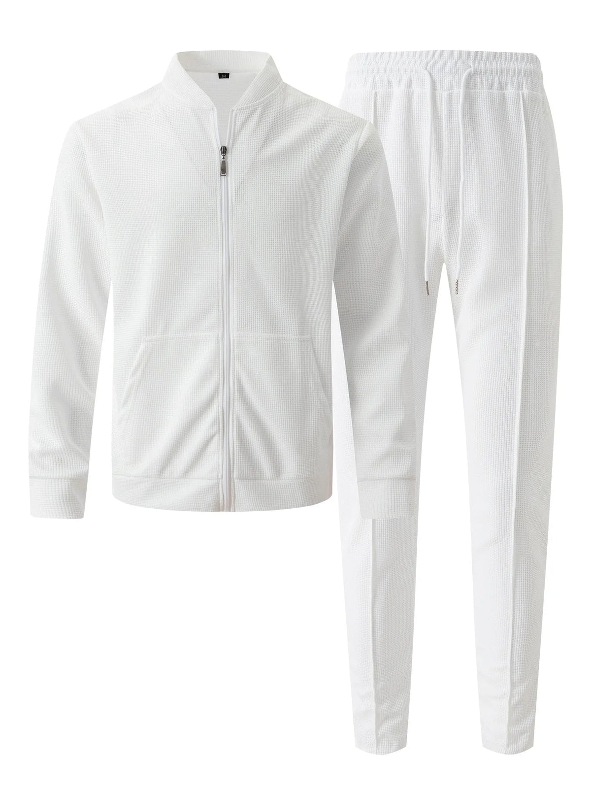 Autumn Winter Men's Casual Blazer Set New Fashion Waffle Baseball Suit Round Neck Pocket Zipper Long Sleeve Trousers Two-Piece S Good Vibrations
