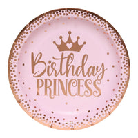 8Guests Pink One Year Old Birthday Disposable Tableware Crown Plates Cups Napkins Girls Princess Happy One 1st Birthday Party Good Vibrations