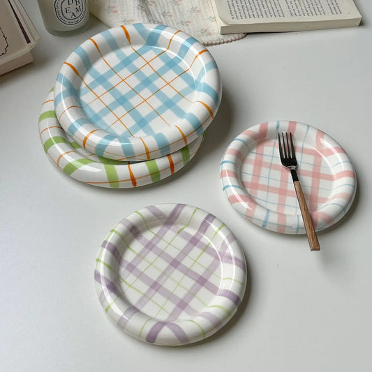 1pcs 6/8Inches Cream Luxury Plate Dish Food Grade Ceramic Snack Cake Plate Household Tableware Ceramic Dishs Table Decorations Good Vibrations