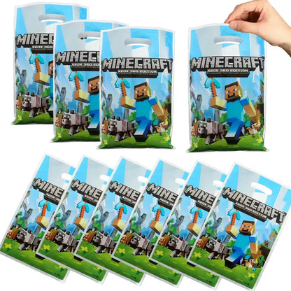 Mineres Craftings Party Decorations World Game Tableware Cup Plate Balloon Tablecloth Boys Birthday Party Supplies Kids Gift Good Vibrations