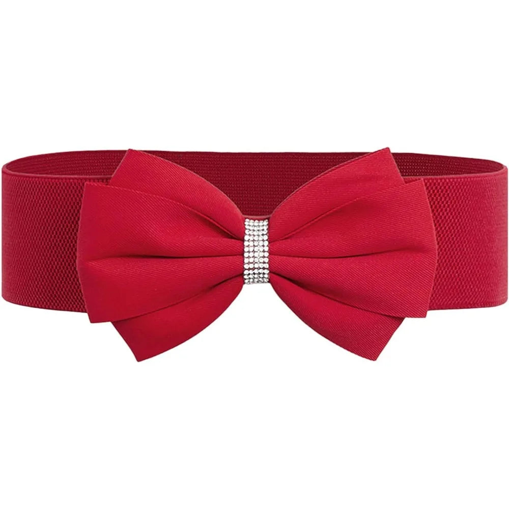 Women's Elastic Bow Belt Wide Rhinestone Stretch Belts Ladies Waist Accessories for Dress Jeans Good Vibrations