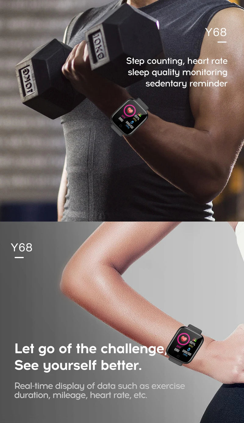 Smart Watches Fitness Bracelet Women Men Bluetooth Connected Phone Music Sports Bracelet Sleep Monitor Y68 Clock Smartwatch D20 Good Vibrations Adult Super Store