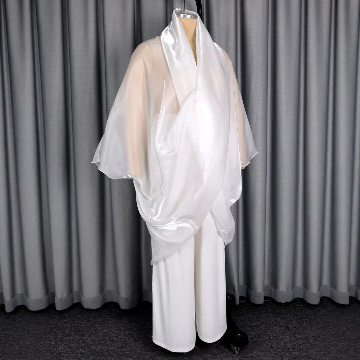 Women's Two-Piece Pant Set Satin Chiffon Outfit Draped Sheer Kimono Top and High Waist Wide Leg Pants Elegant Flowy Set Formal Good Vibrations