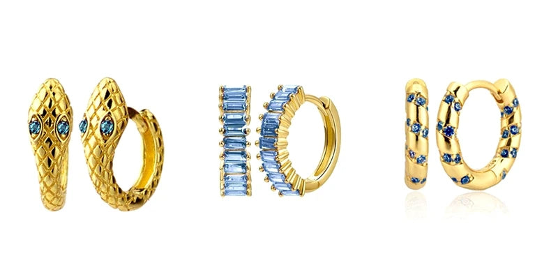 925 Sterling Silver Needle Summer Blue Earrings Trend 18K Gold Hoop Earrings for Women Fashion Puncture Jewelry Ear Accessories Good Vibrations