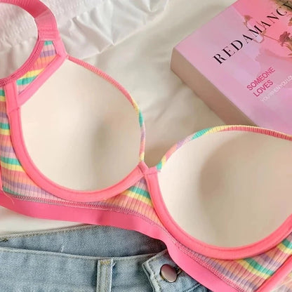 Sexy Bra for Women Tops Dopamine Rainbow Girl Seamless Bra Steel Ring Free Underwear Lingerie Bralette Good Vibrations