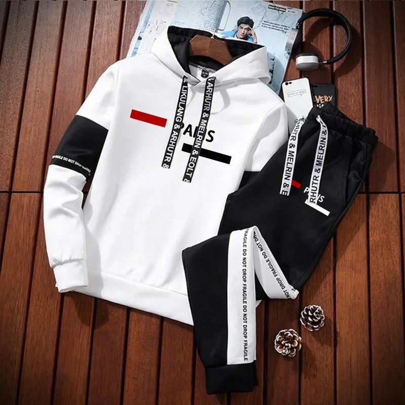 Men's Tracksuit Outdoor Quality Autumn Winter Simple Daily Casual Sports Hooded Single Sweatshirts And Sweatpant Comfort Jogging Good Vibrations