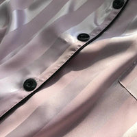 1 Set Women's Elegant Lounge Set, Plus Size Satin Striped Button Up Long Sleeve Shirt & Pants Pajamas Good Vibrations