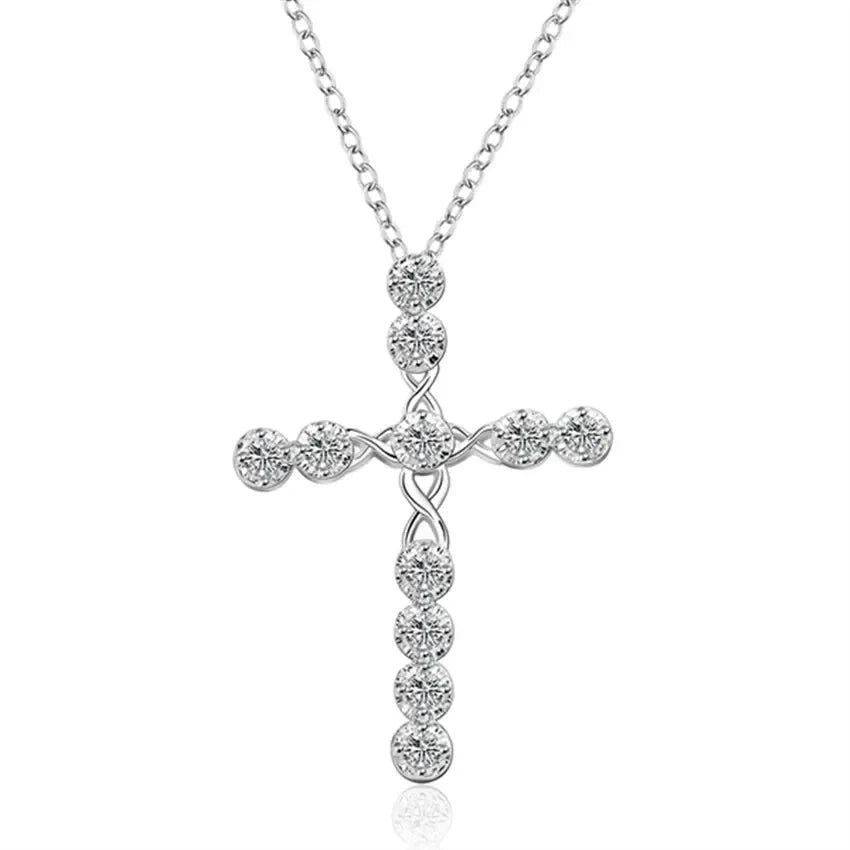 45cm 925 sterling silver Crystal Necklace wedding charms women lady noble Fashion Jewelry Classic Cross nice gift Good Vibrations