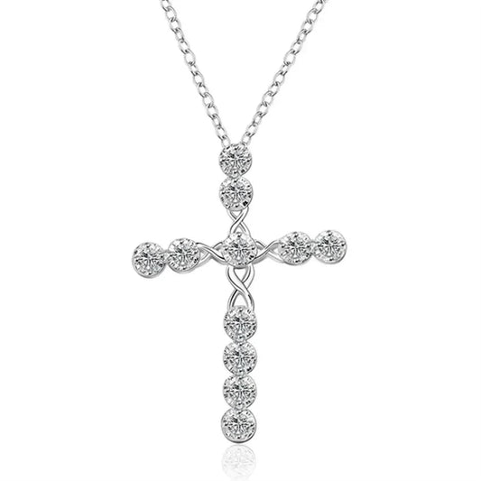 45cm 925 sterling silver Crystal Necklace wedding charms women lady noble Fashion Jewelry Classic Cross nice gift Good Vibrations