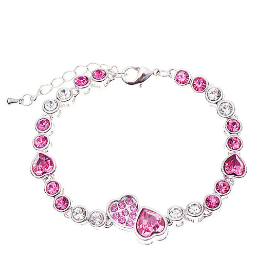 Charm Real 925 Silver  3 Colors Hearts CZ Fashion Chain Bracelet For Women Girls Wedding Fine Silver Jewelry Good Vibrations