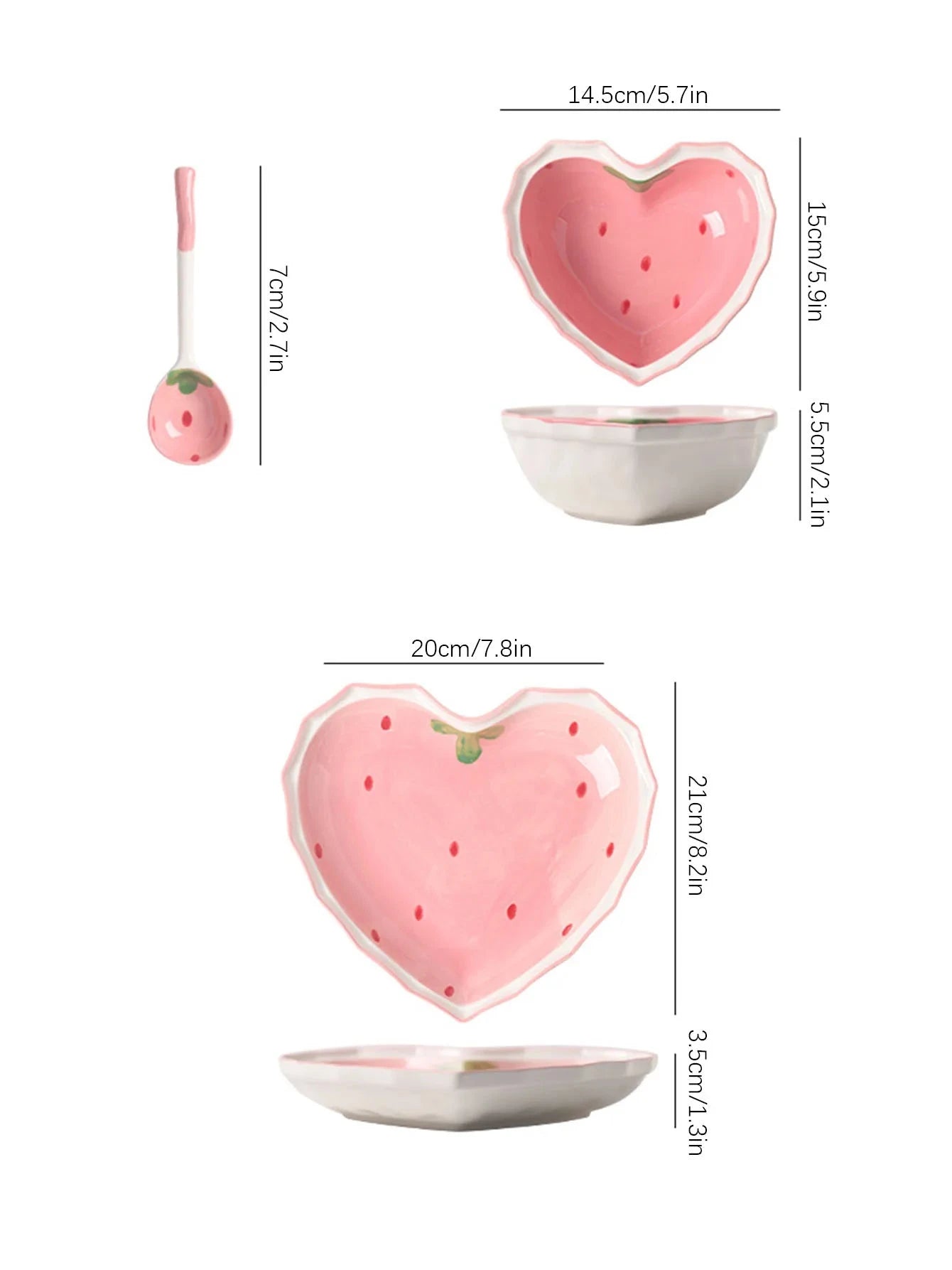 3pcs Strawberry Bowl Spoon Plate set beautiful girl heart bowl salad bowl dessert household tableware Good Vibrations