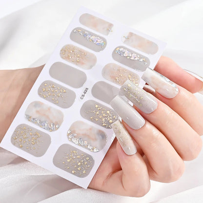 14Tip/Sheet Abalone Slice Nail Wrap Decals Baking Free Self Adhesive Nail Polish Sticker Long-Lasting Marble Gradient Nail Strip Good Vibrations