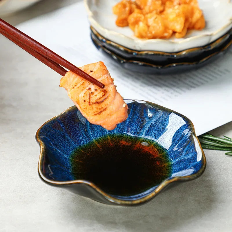 Japanese Ceramic Plate Retro Kiln Glaze Barbecue Mini Dipping Dish Sashimi Sushi Soy Sauce Dishes Home Desktop Snack Plates New Good Vibrations