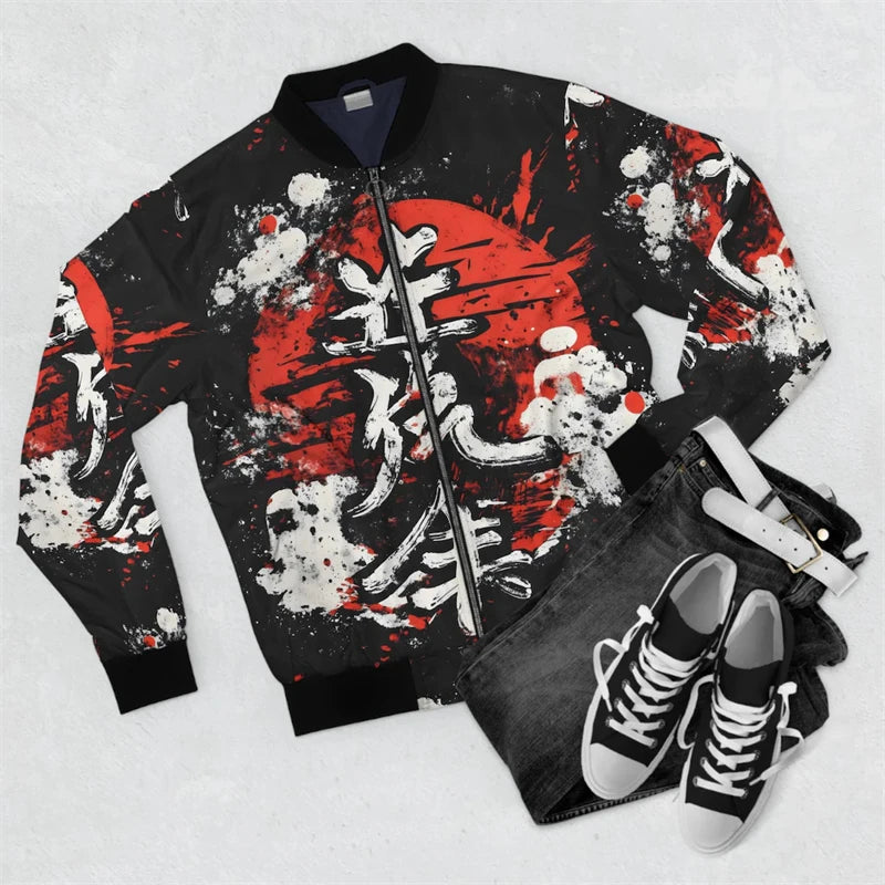 Harjauku Japanese Style Graffiti Art Men's Oversized 3D Jacket Sportswear Autumn Long Sleeve Zipper Sweater Baseball Jackets GYM Good Vibrations