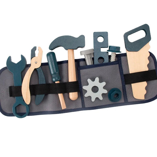 Kids Pretend Play Toy Tool Role Playing Educational Toys 3-6 Year Old Boys Wooden Simulation Children's Repairman Waist Bag Set Good Vibrations