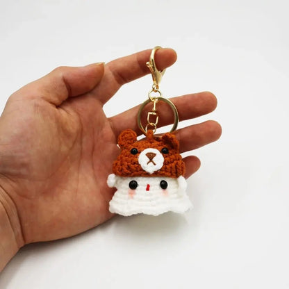 Handmade Knitting Ghost Keychain Creative Crochet Little Ghost Key Pendant Car Keyring Colorful Headwear Good Vibrations