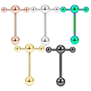 T Shape Top Straight Barbell Tongue Ring Piercing 14G Wholeales body piercing tongue Bar nipple rings for women 4 colors 16mm Good Vibrations
