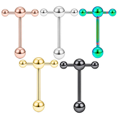 T Shape Top Straight Barbell Tongue Ring Piercing 14G Wholeales body piercing tongue Bar nipple rings for women 4 colors 16mm Good Vibrations
