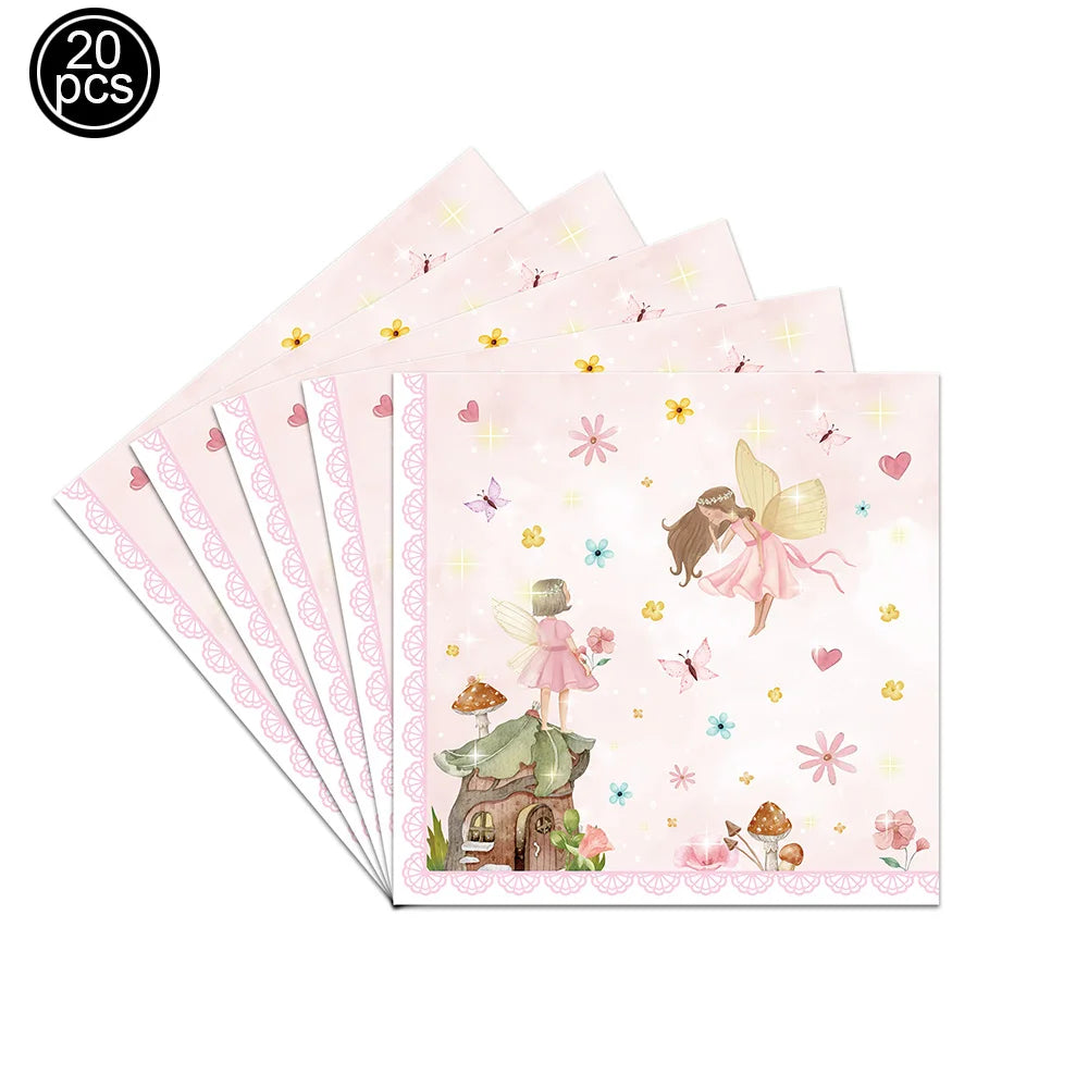 Fairy Party Supplies for Girl Birthday Fairies Enchanted Themed Baby Shower Party Decor Garden Flower Disposable Tableware Decor Good Vibrations