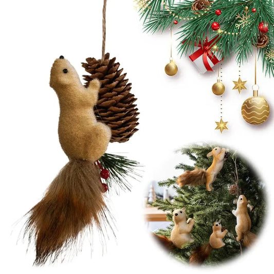 Christmas Squirrel Ornaments, Realistic Fake Animal Decorations for Xmas Tree Hanging, Winter Forest Theme Home Party Decoration Good Vibrations