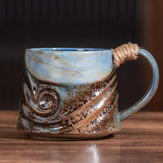 320ML Ceramic Mug Creative Spiral Hemp Rope Vintage Office Afternoon Tea Coffee Mug Living Room Decoration Household Cup Gift Good Vibrations