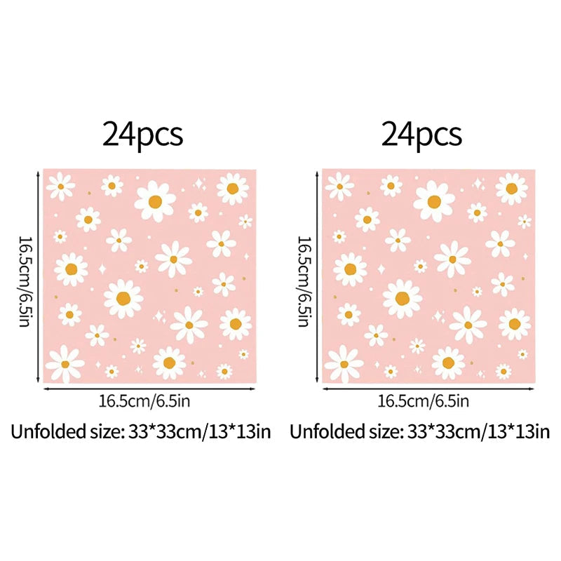 24pcs 7/9inch Pink Daisy Theme Disposable Tableware Flower Plate Napkin Straws Banner Birthday Party Baby Shower Wedding Decor Good Vibrations