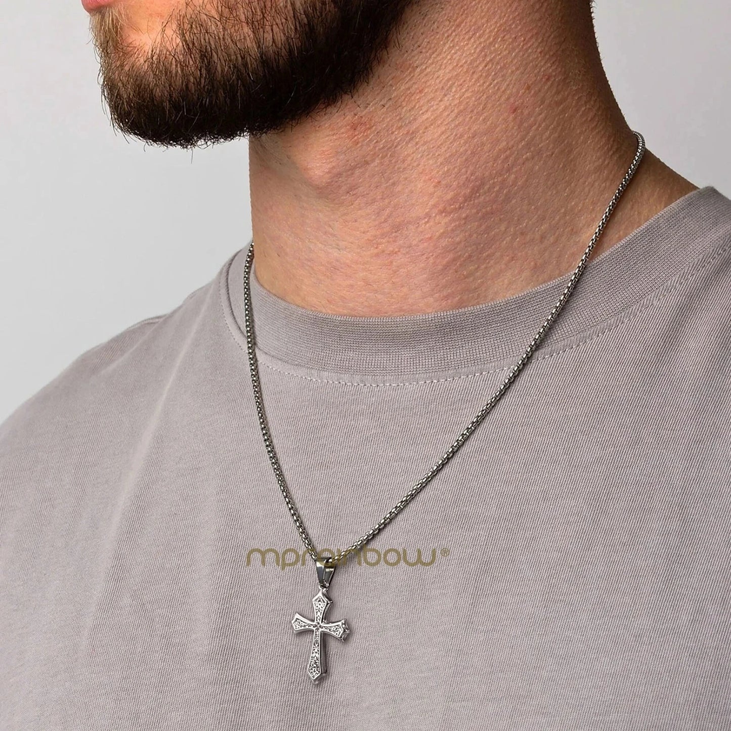Hip Hop Cross Necklace for Men Women,50/55/60cm Stainless Steel Chic Cross Pendant,Christian Classic Jewelry Gifts Good Vibrations