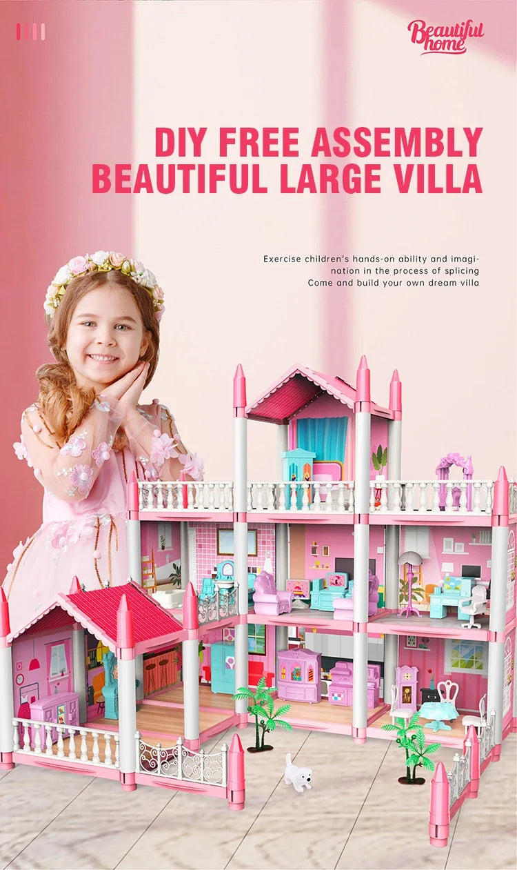 DIY Assemble Villa Model Toy House Cartoon Dools Role-Playing Set Fun Puzzle Doll House Household House Playing Toys Good Vibrations