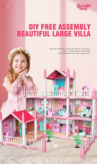 DIY Assemble Villa Model Toy House Cartoon Dools Role-Playing Set Fun Puzzle Doll House Household House Playing Toys Good Vibrations