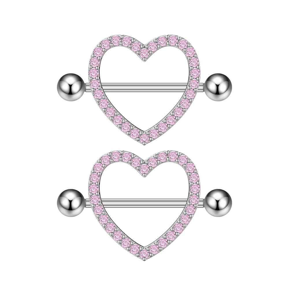 2pcs Both Sides Screwed Heart Nipple Ring for Women Girls 14G Stainless Blue Pink Zircon Sexy Nipple piercing nombril Nipple Bar Good Vibrations