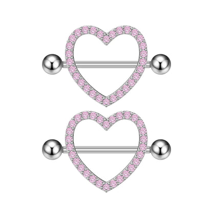 2pcs Both Sides Screwed Heart Nipple Ring for Women Girls 14G Stainless Blue Pink Zircon Sexy Nipple piercing nombril Nipple Bar Good Vibrations
