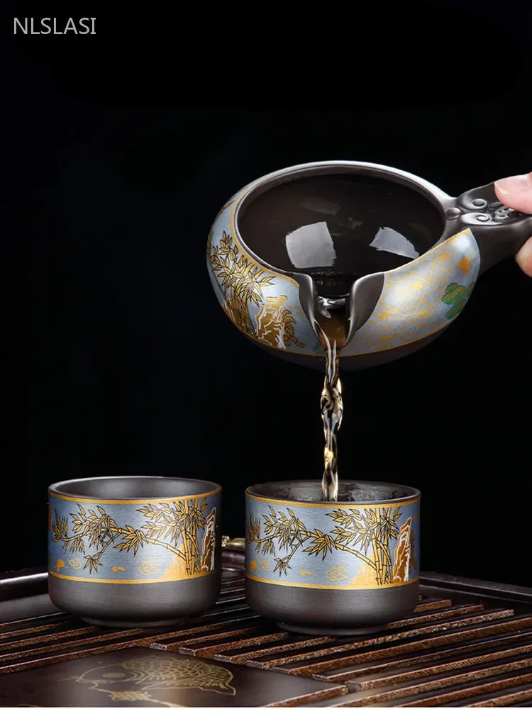 Chinese Purple Clay Tea Infuser Rotary Automatic Water Tea Set Beauty Teapot and Cup Set Traditional Zisha Tea Accessories Good Vibrations