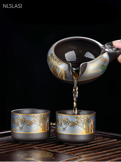Chinese Purple Clay Tea Infuser Rotary Automatic Water Tea Set Beauty Teapot and Cup Set Traditional Zisha Tea Accessories Good Vibrations